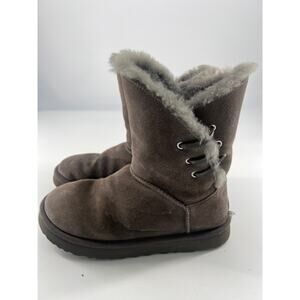 Ugg Constatine Satin Ribbon Boots Womens Size 7 Gray Charcoal Warm Y2K